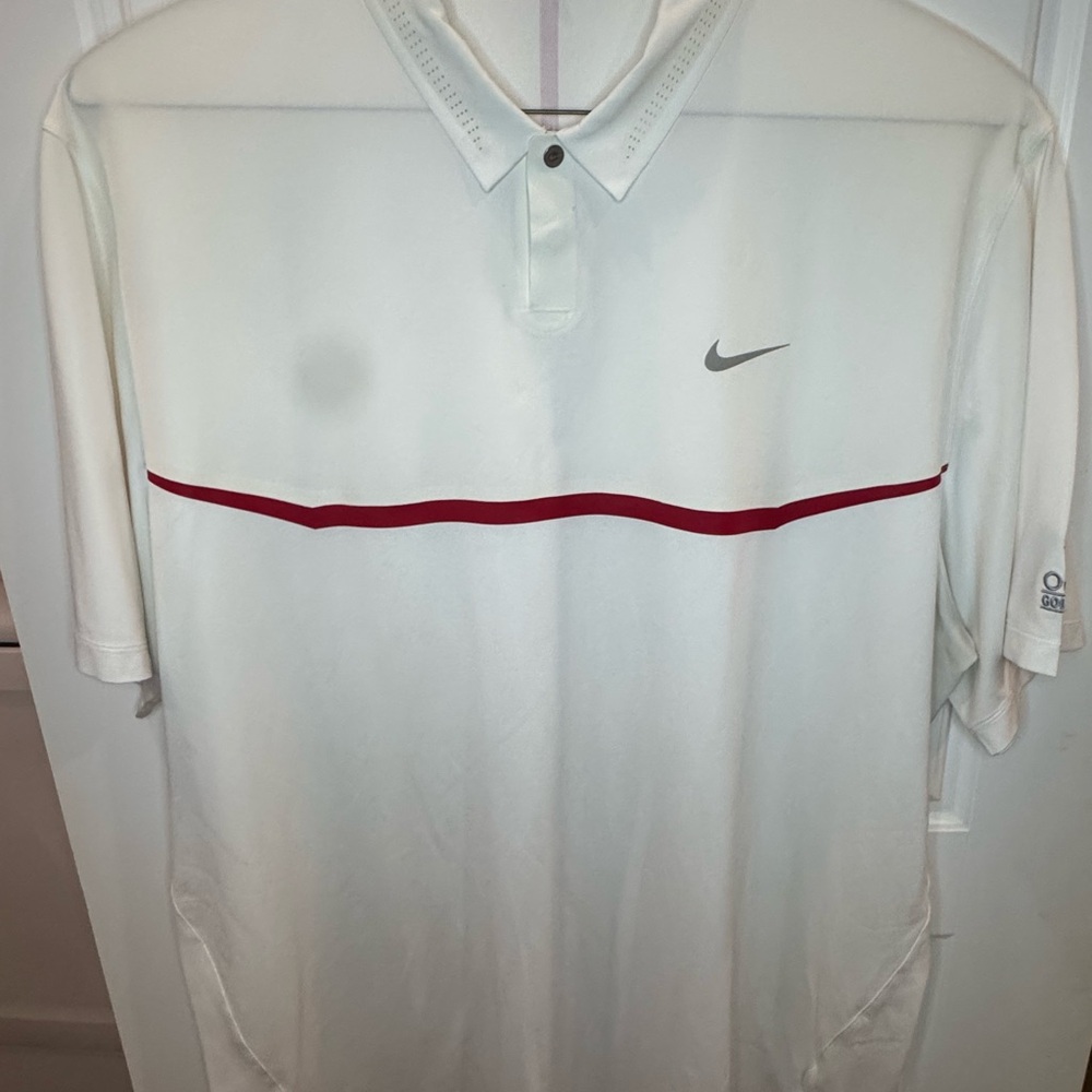 Nike “Tiger Woods Collection” Men's White Polo Shirt with Red Stripe
